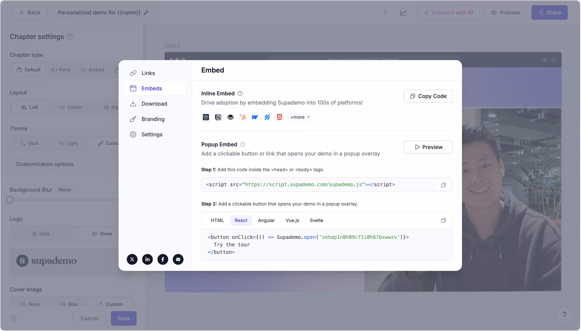 Embed Interactive Demos feature