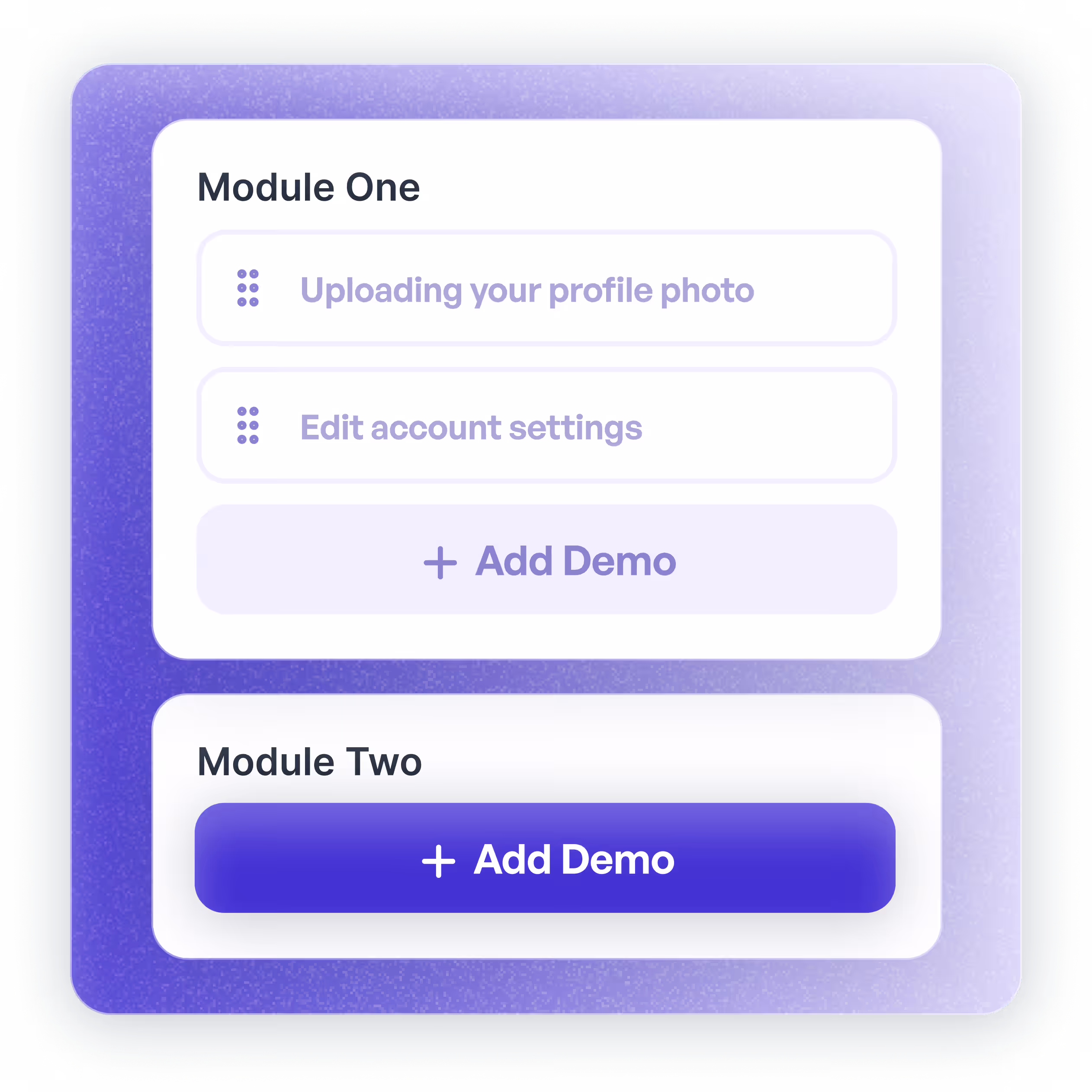 Modular onboarding showcases