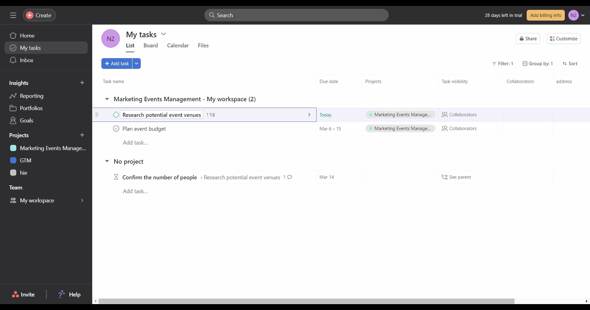 How to create a follow-up task in Asana screenshot