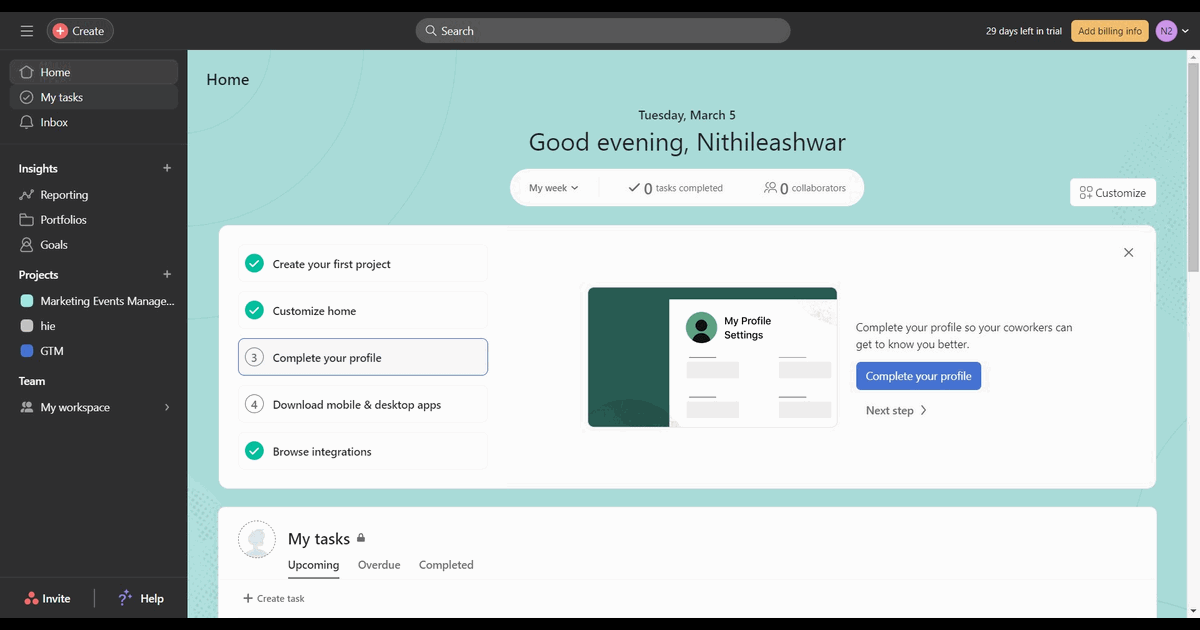 How to add subtasks in Asana screenshot