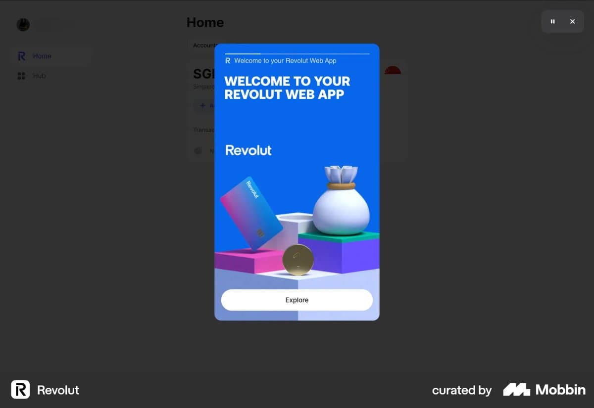 Revolut pop up modal example for product education