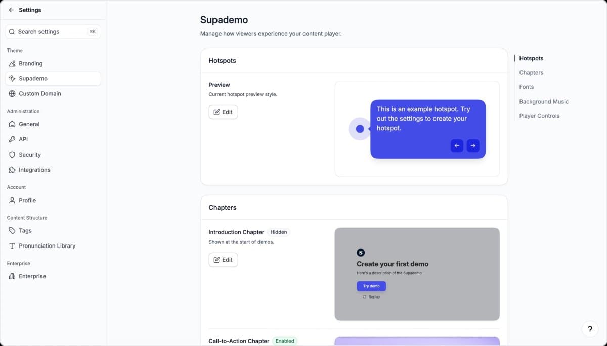 Supademo Settings