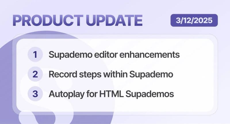 Record Steps within Supademo, Enhanced Editor, Autoplay for HTML