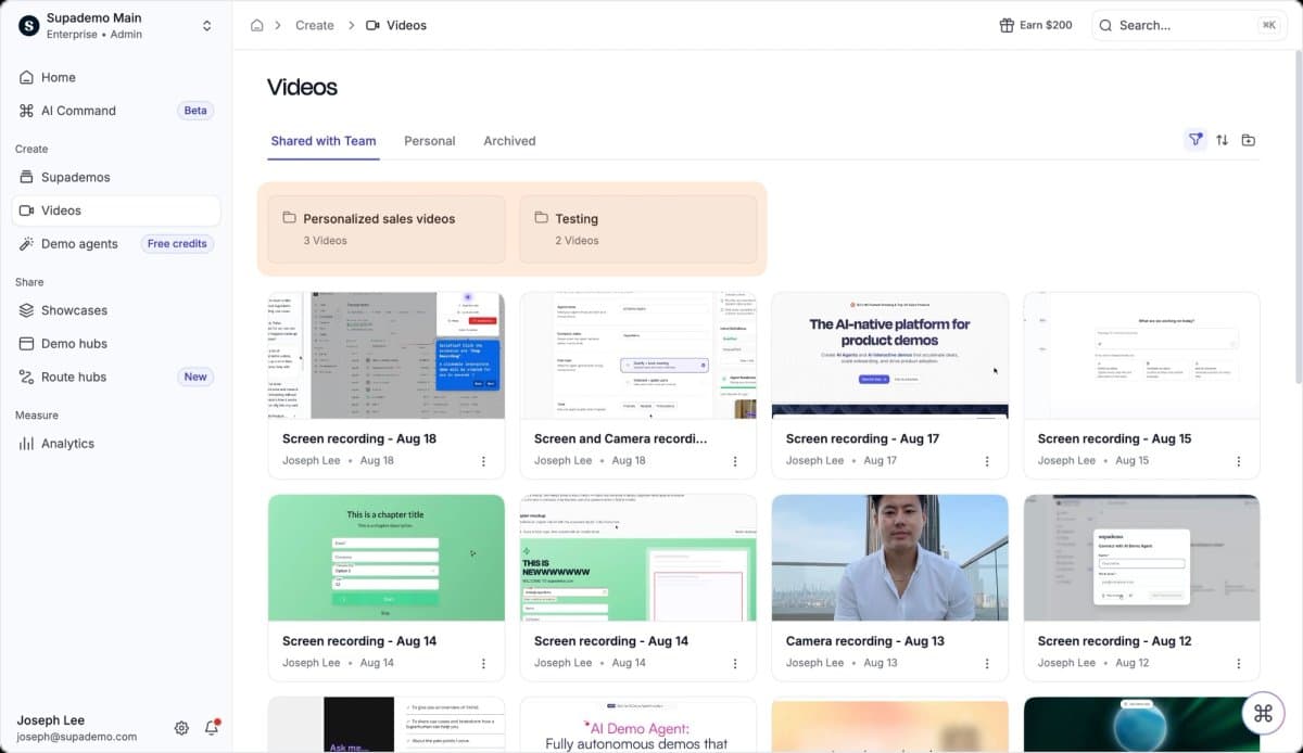 Folders in video library on Supademo
