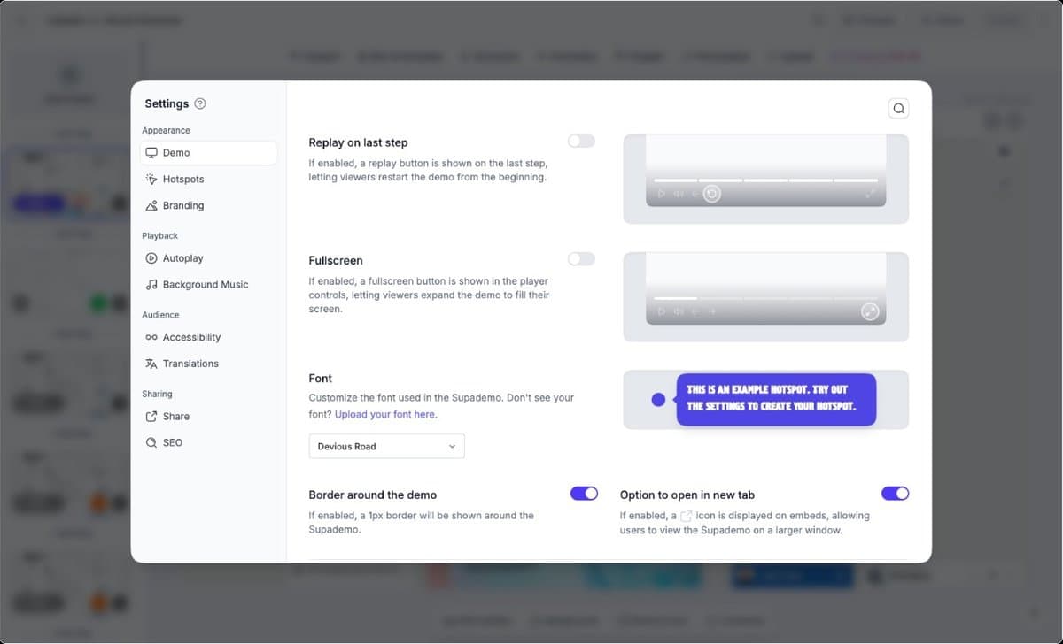 New demo settings design