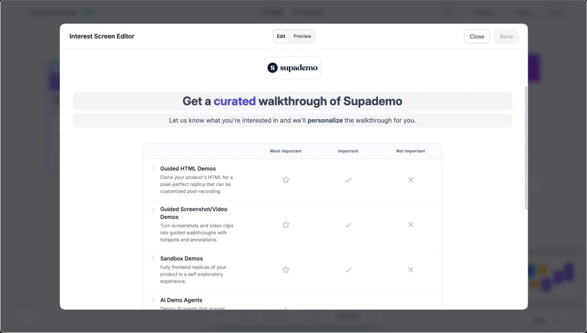 Interest screen