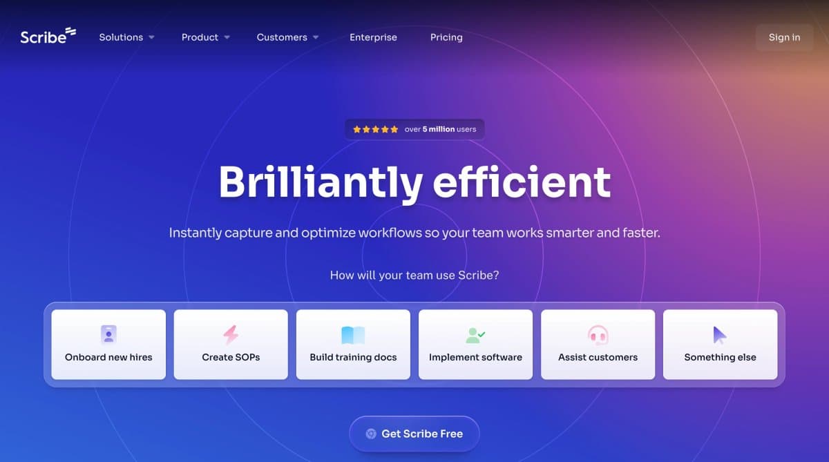 Scribe landing page highlighting different guide creation options