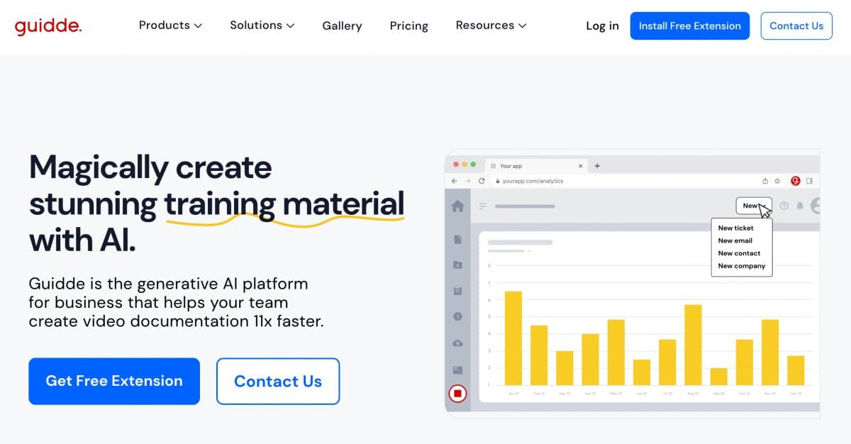 Guidde landing page with tutorial creation interface