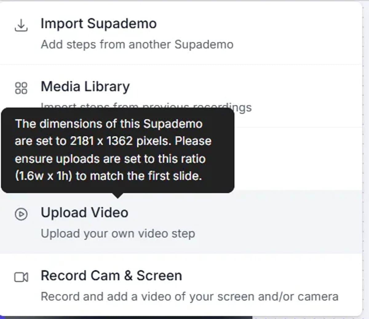 Supademo using tooltips for in-app training example
