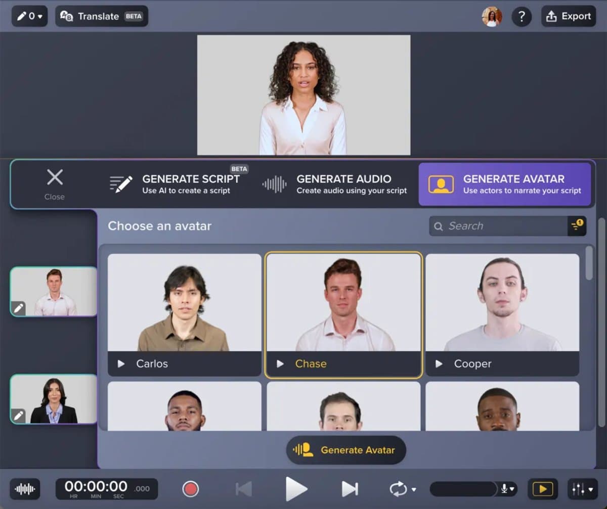 Screenshot showing how to generate AI avatar on Camtasia 