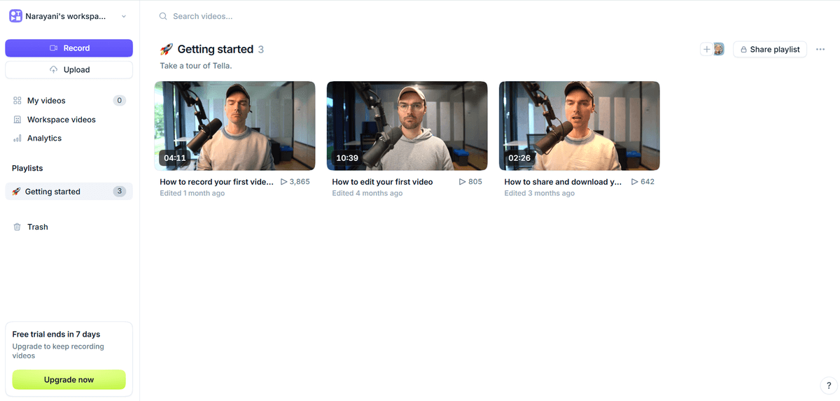 Tella in-app getting started guide