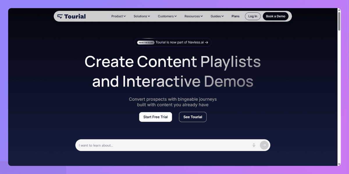 Tourial landing page screenshot