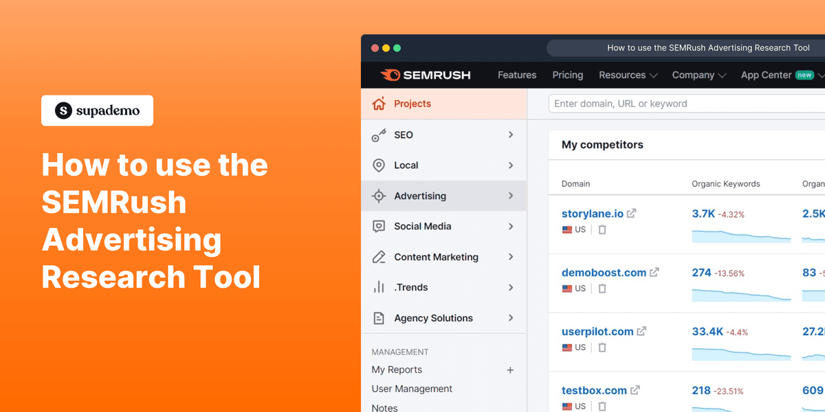 How to use the SEMrush advertising research tool