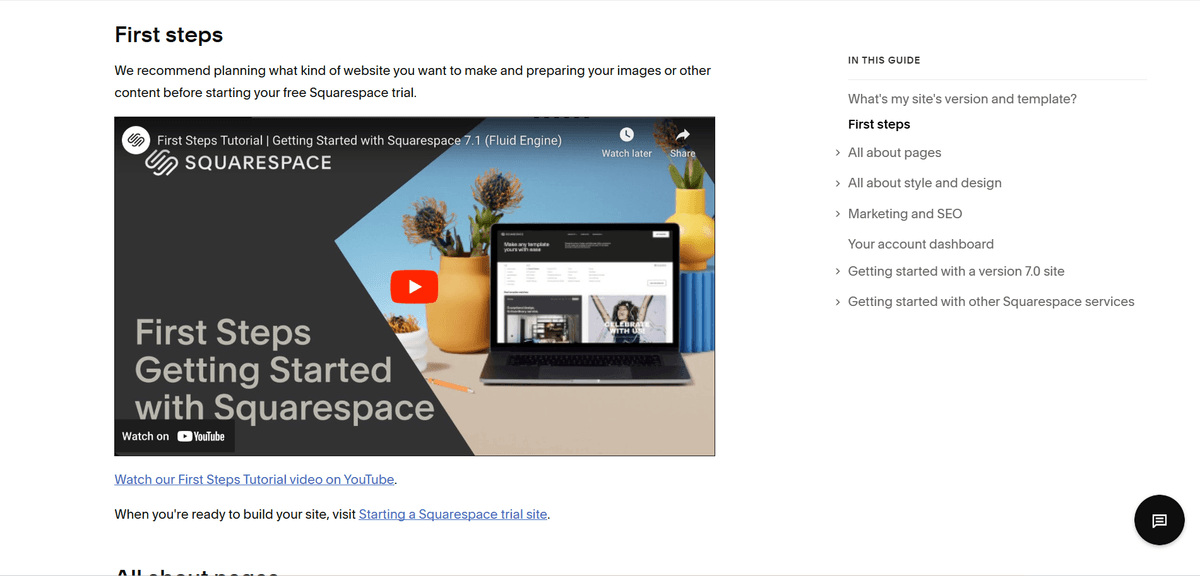 Squarespace help center with embedded tutorial video - Squarespace offers helpful video demonstrations about its setup features and processes