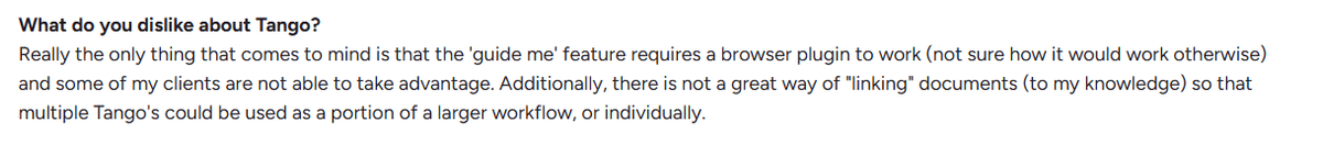 Tango user on G2 sharing his opinion about lack of option to link multiple guides in one URL - Tango user's review on G2