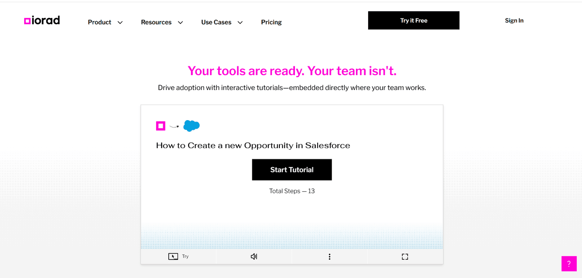 iorad landing page screenshot