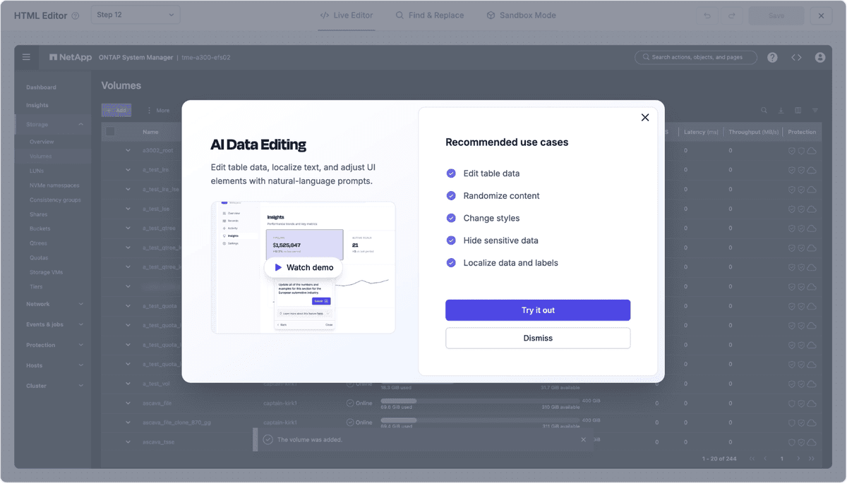 AI data editing modal