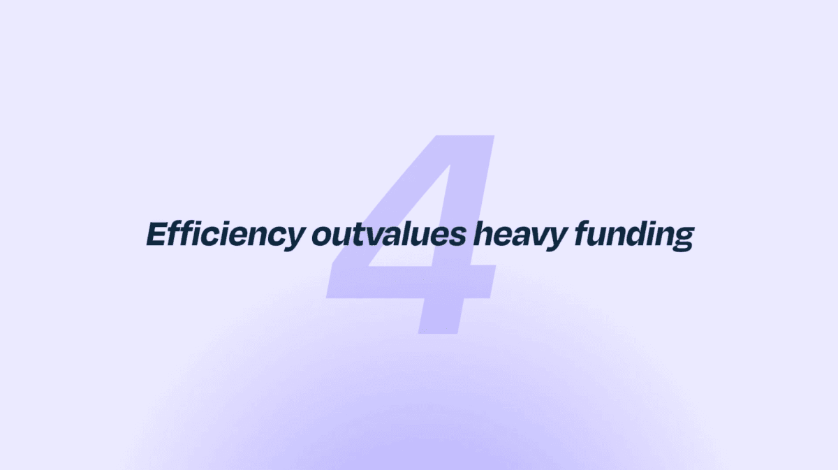 Slide reading "Efficiency outvalues heavy funding"