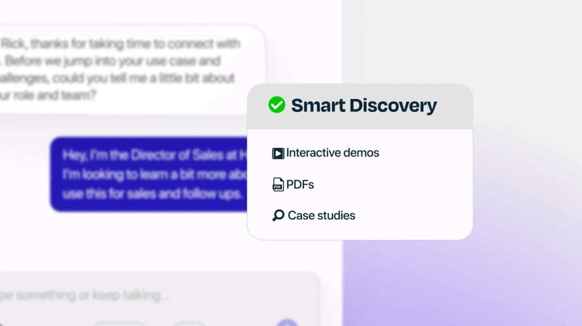 AI demo agent performing smart discovery with interactive demos, PDFs, and case studies