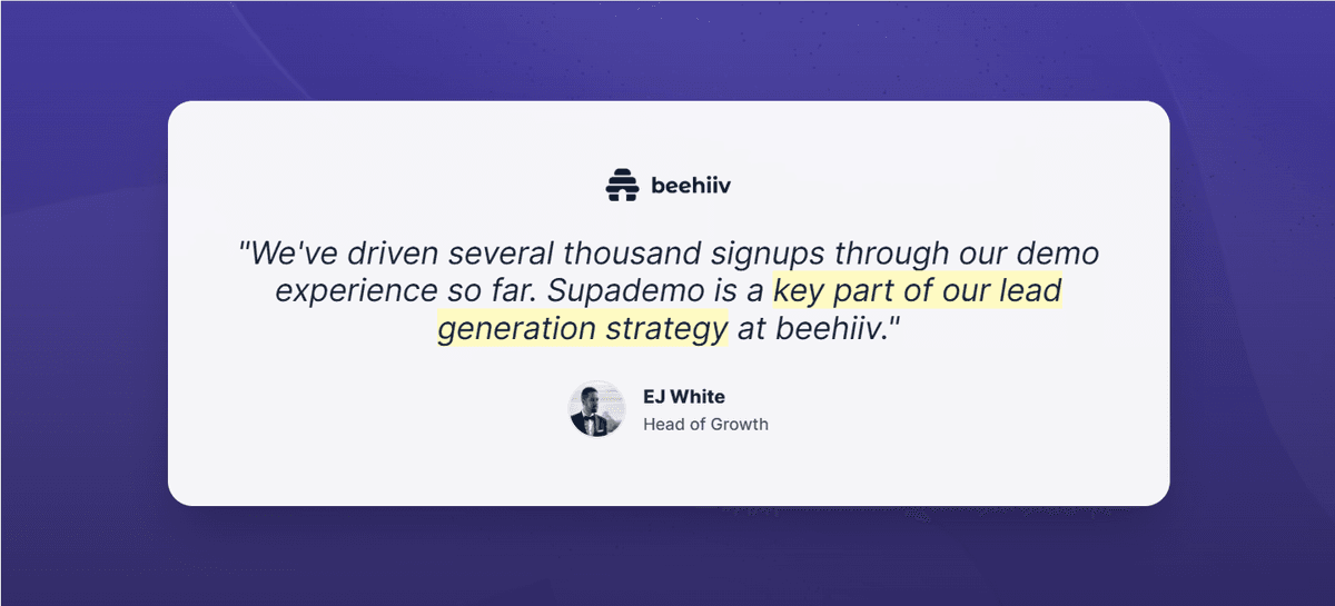 Beehiiv uses Supademo for lead generation through interactive demos