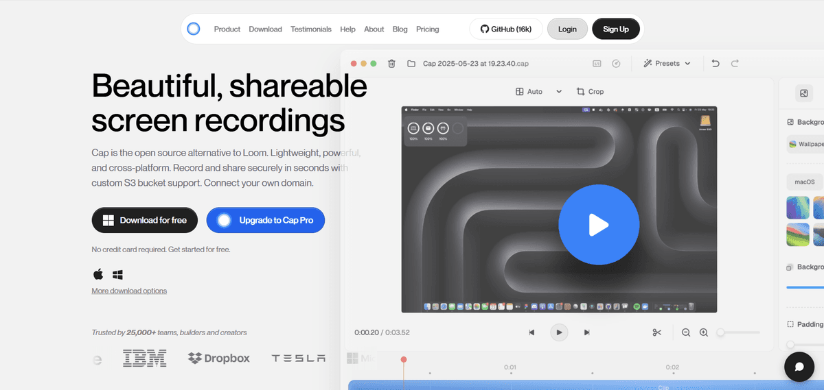 Cap, a powerful open-source loom alternative