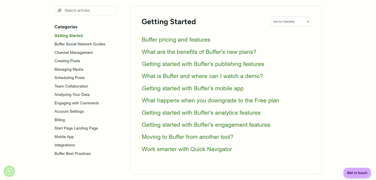 Buffer quick-start guide showing analytics setup and insights - Buffer offers quick start guides with helpful screenshots and videos