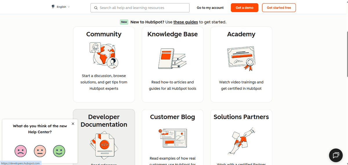 HubSpot knowledge base page showing glossary and setup options - HubSpot has as knowledge base base containing helpful articles to guide users