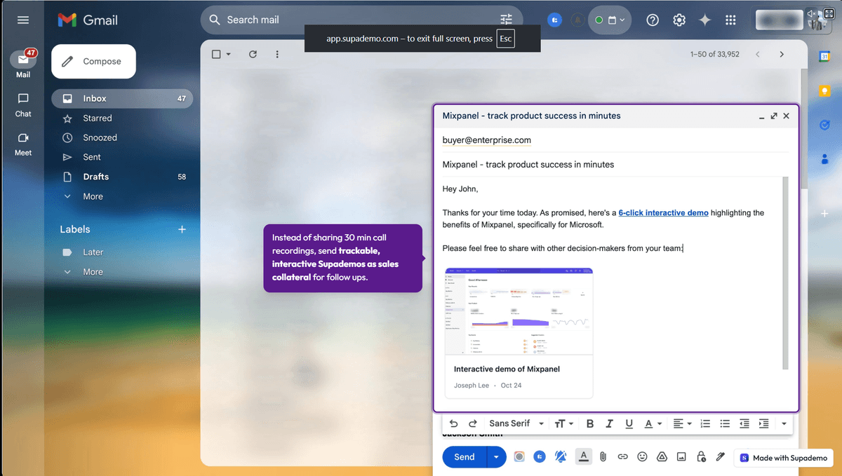 How Supademo shares interactive demos in the follow-ups.