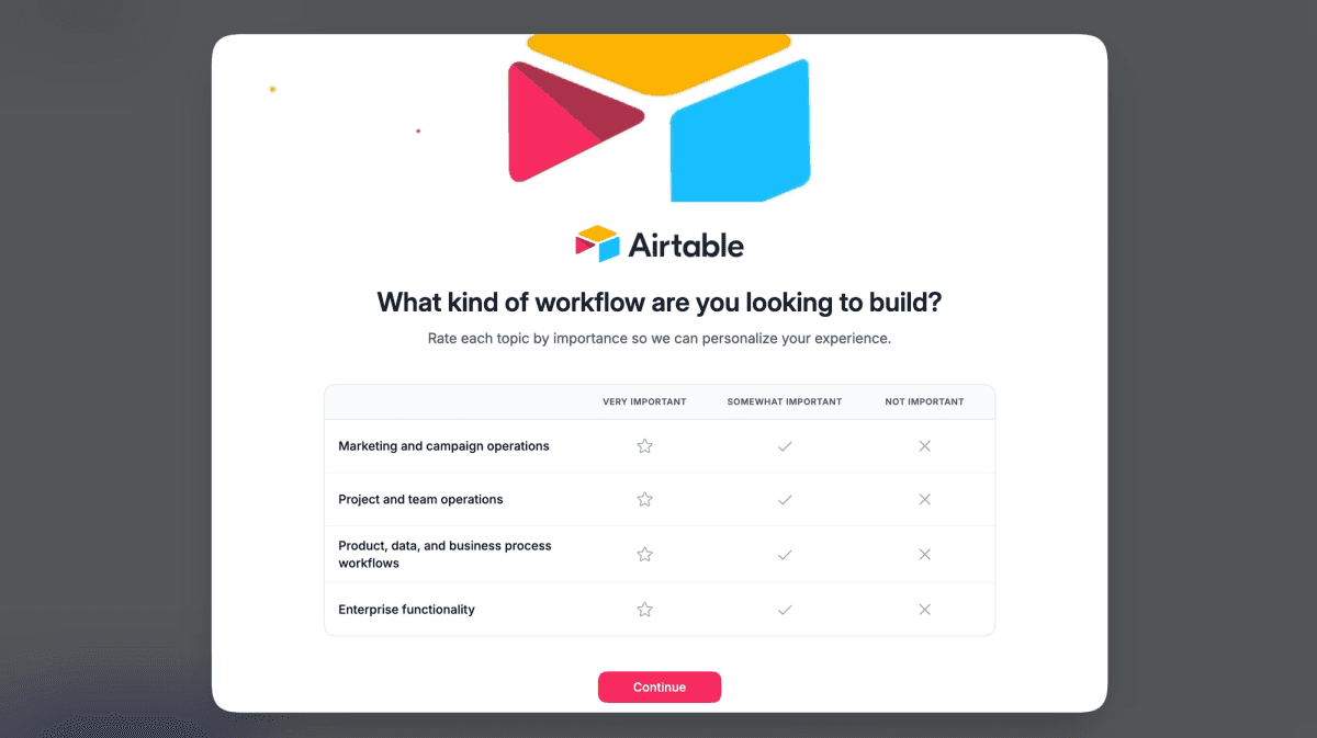 Example Airtable-themed RouteHub Interest Screen