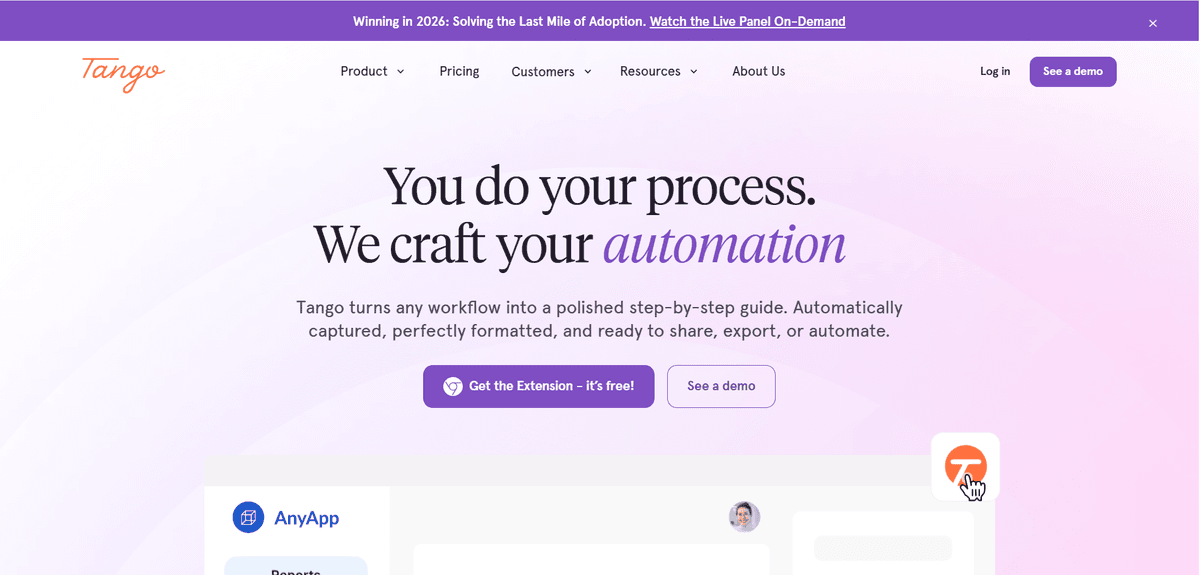 Tango's landing page screenshot