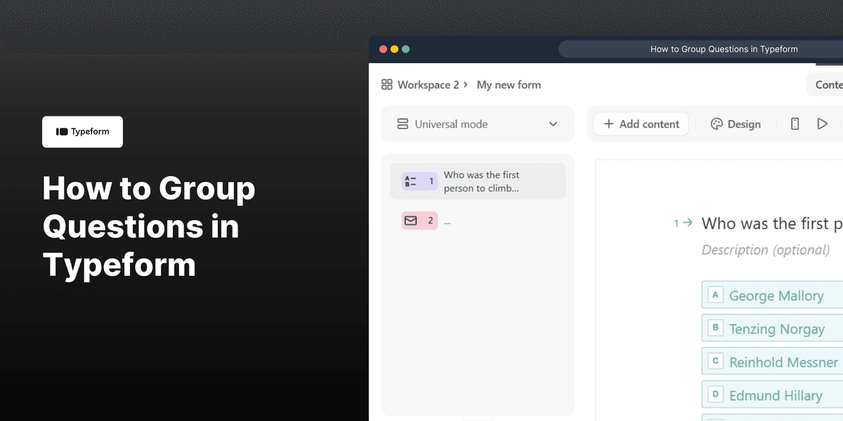 How to Group Questions in Typeform screenshot