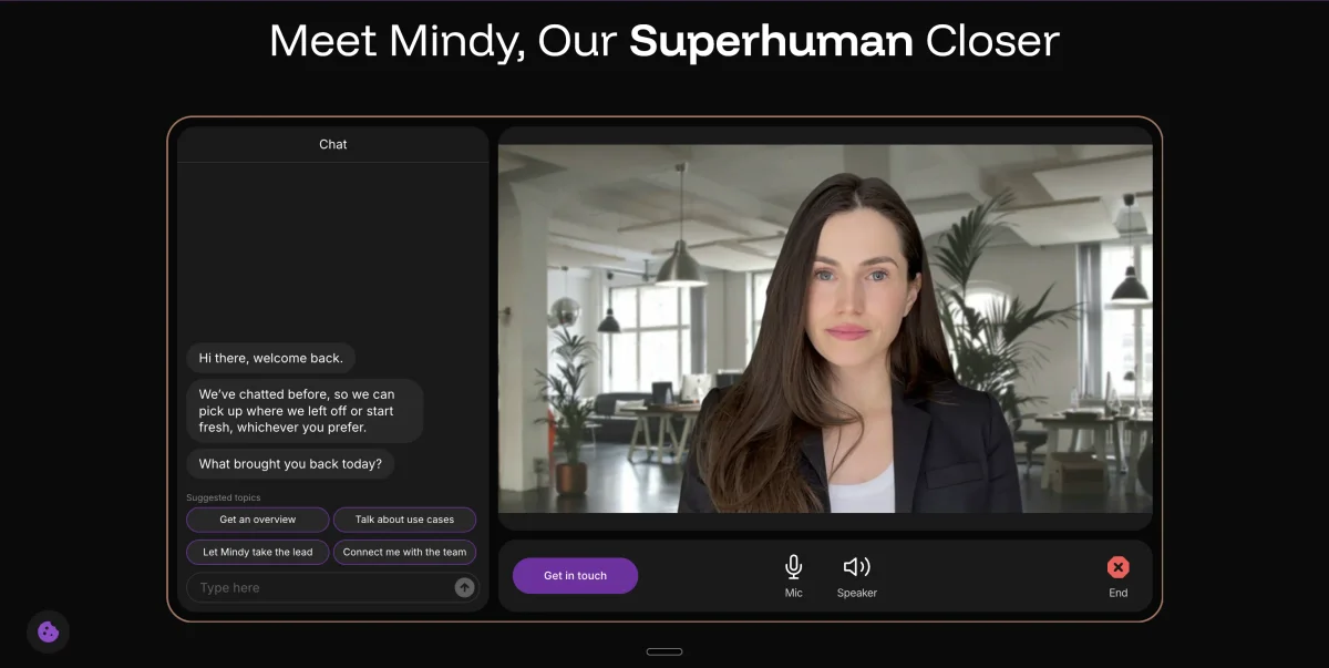 A conversation with Mindy, 1mind's AI sales agent aka. Superhuman closer