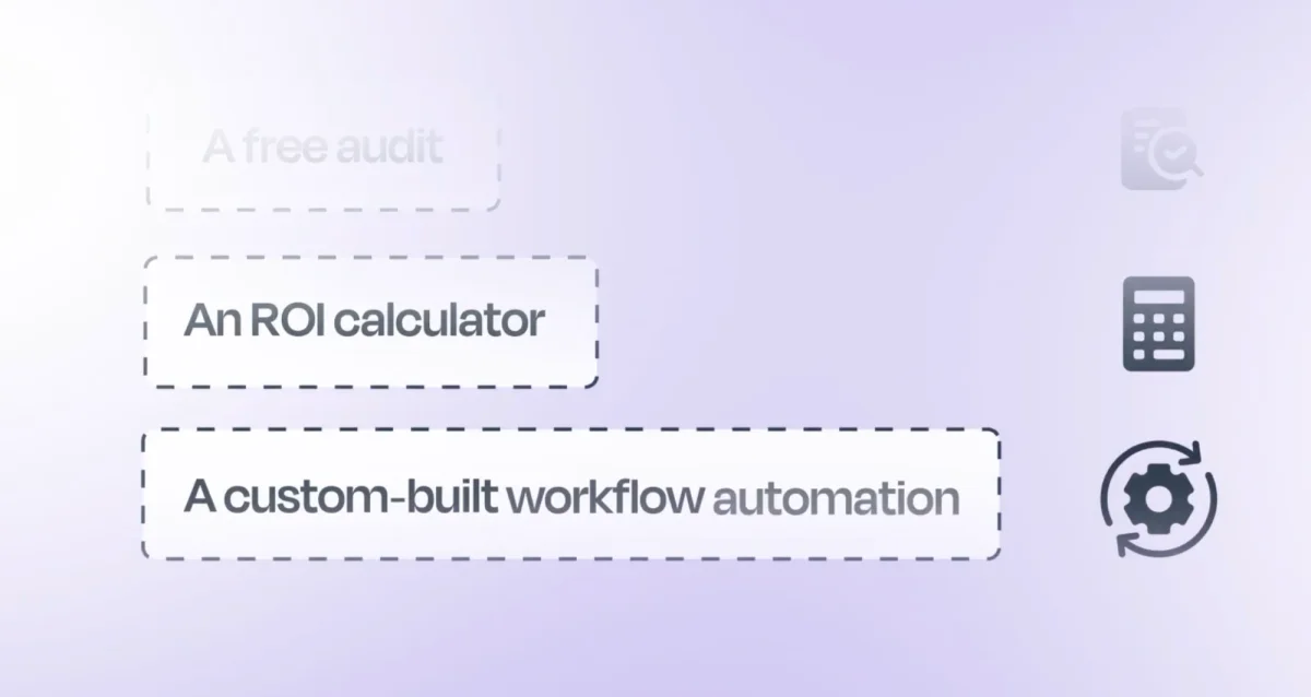 Other value-first offers you could make: a free audit, an ROI calculator, or a custom-built workflow automation