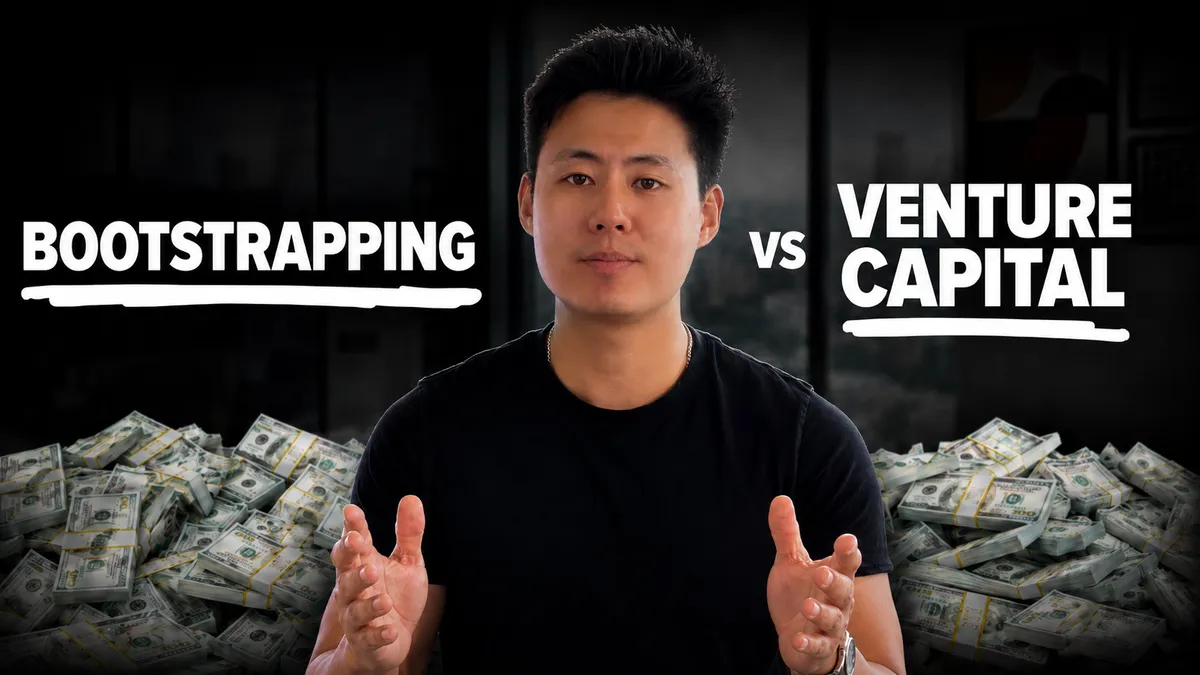 Bootstrapping vs Venture Capital - founder surrounded by cash discussing startup funding strategies